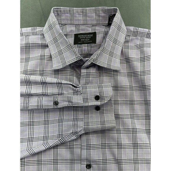 Nordstrom Men's Shop Shirt Mens 18 34-35 Purple Plaid Smartcare Non-Iron Dress - Picture 1 of 13